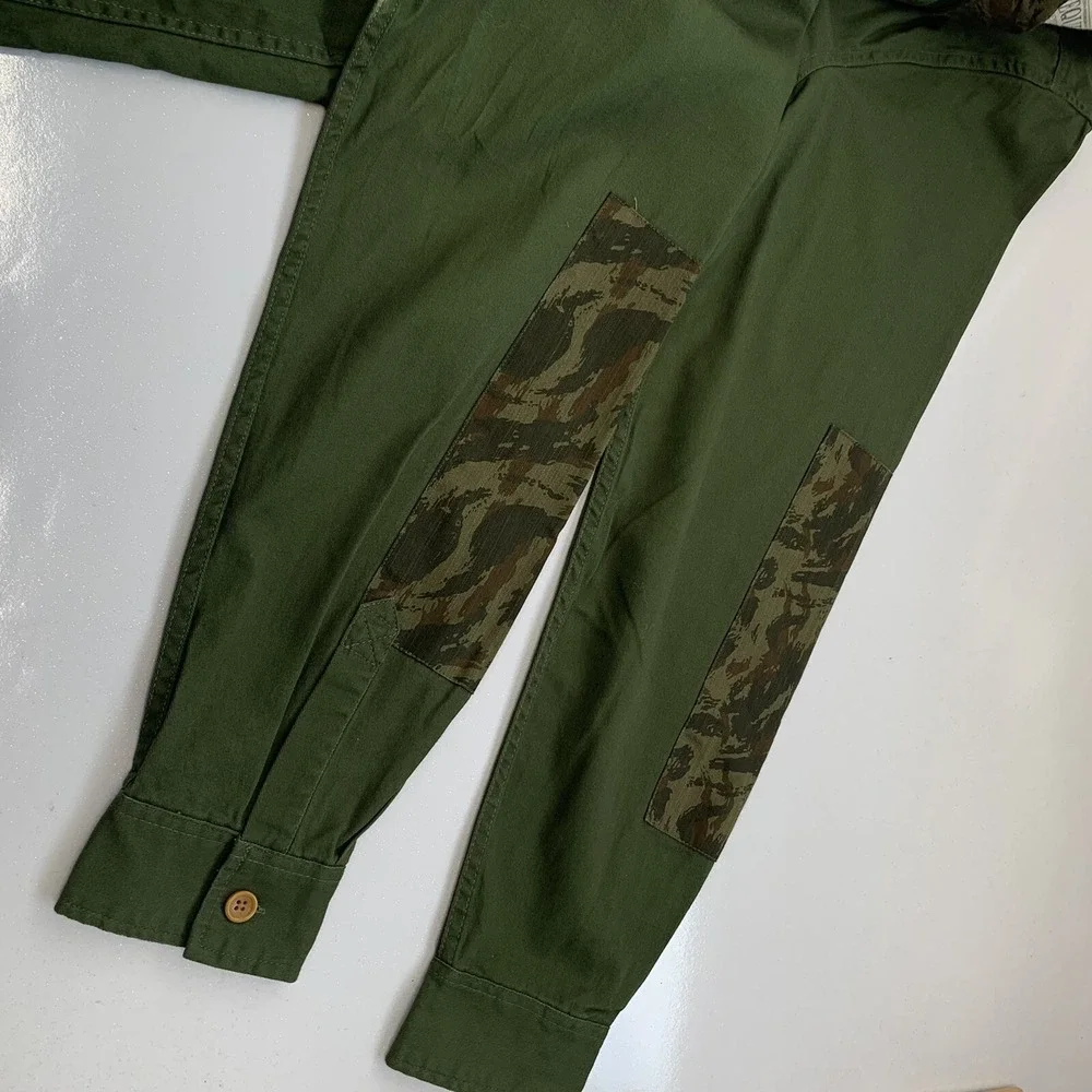 Request Denim Army‎ Green Camo Patches Button Up Shirt XL 100%  Cotton Woven